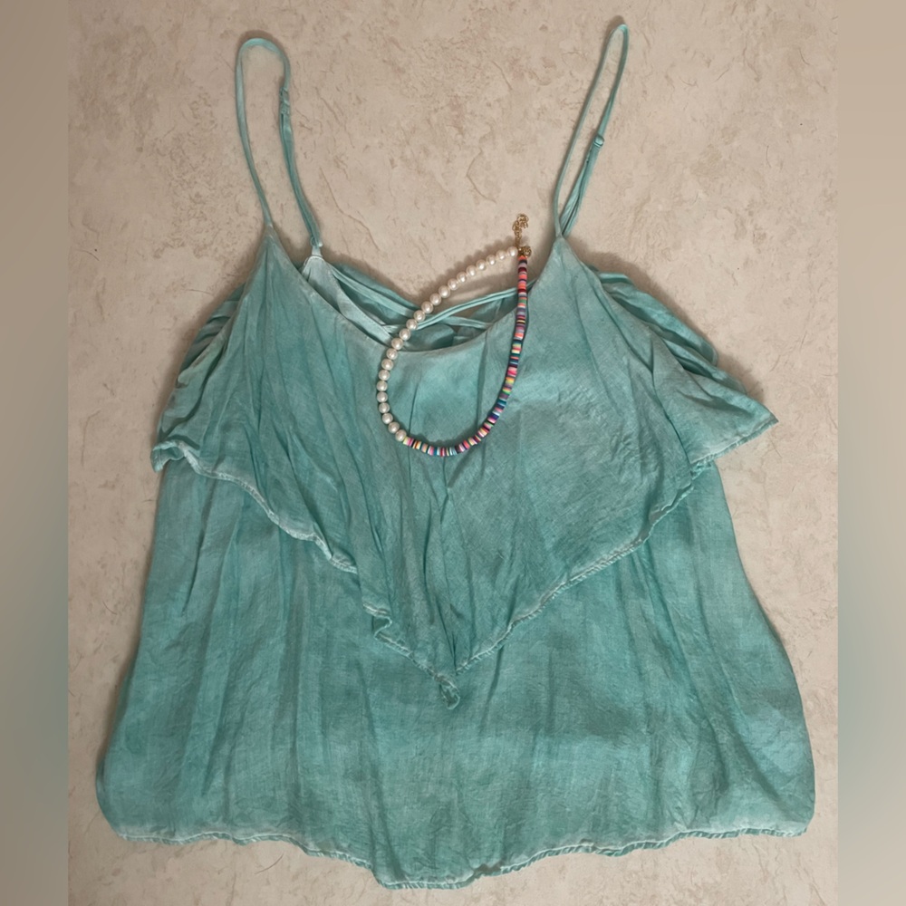 American Eagle Mineral Wash Turquoise Tiered Ruffle Camisole